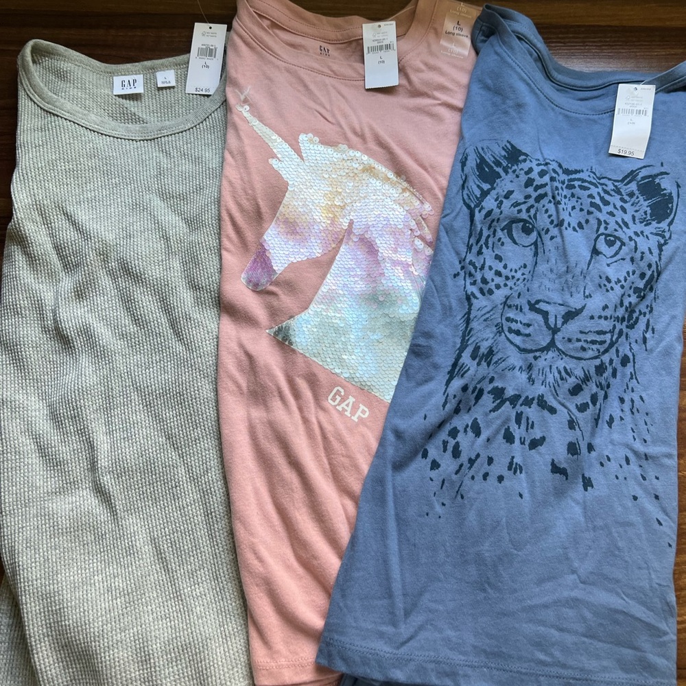 Lot of 3 NWT Girls Size Large (10) Long-sleeve Shirts.